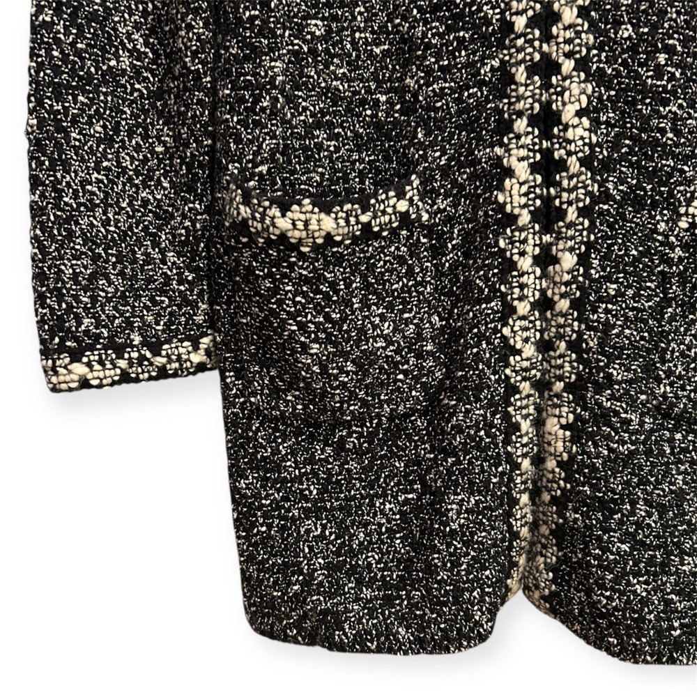 Talbots Black White Tweed Collarless Long Cardigan Sweater Jacket Women's Small - Picture 3 of 9